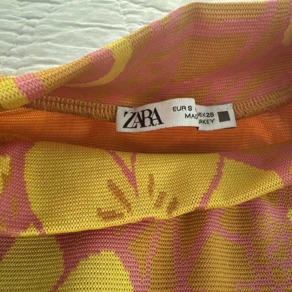 Zara Dress Womens S Orange Pink Floral 70s Boho Cutout Waist Mini Retro Vibes - Picture 4 of 15
